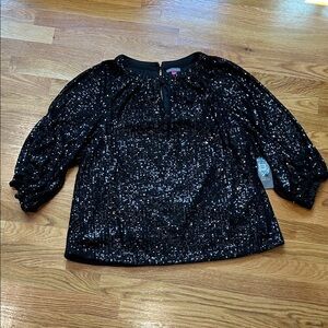 Vince CAMUTO XL Black Sequin Women's Top 3/4 sleeve new w tags